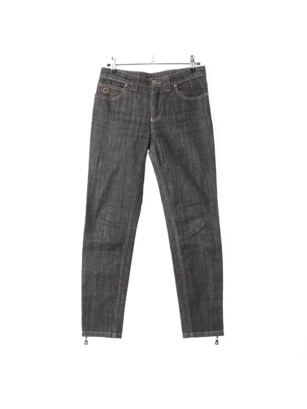 Louis Vuitton Cotton Monogram Emblem Logo Button Denim Pants Black 36